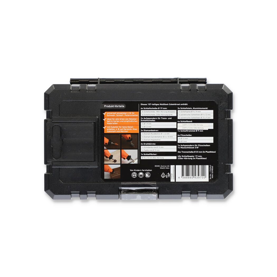 Schwarze Box mit 107-teiligem Multitool-Zubehörset
