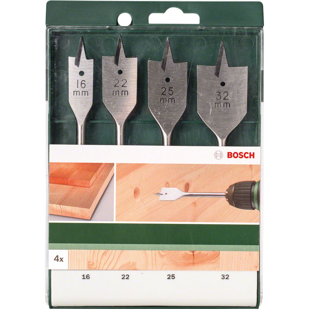 Flachfräsbohrer-Set von Bosch, vier Größen