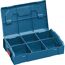 Offene blaue Kleinsortiment-Box mit Fächern