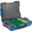 Blaue L-BOXX mit geöffnetem Deckel und Sortiereinsätzen.