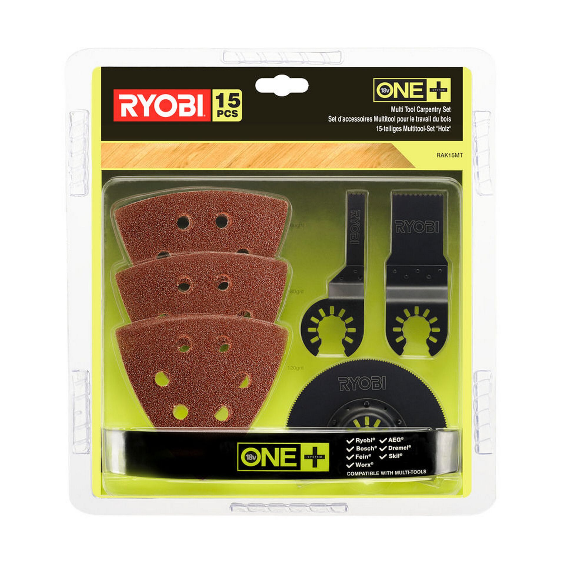 RYOBI ONE+ 15-teiliges Multitool-Set für Holz