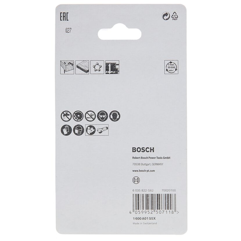 Rückseite der Verpackung einer Trennscheibe von Bosch