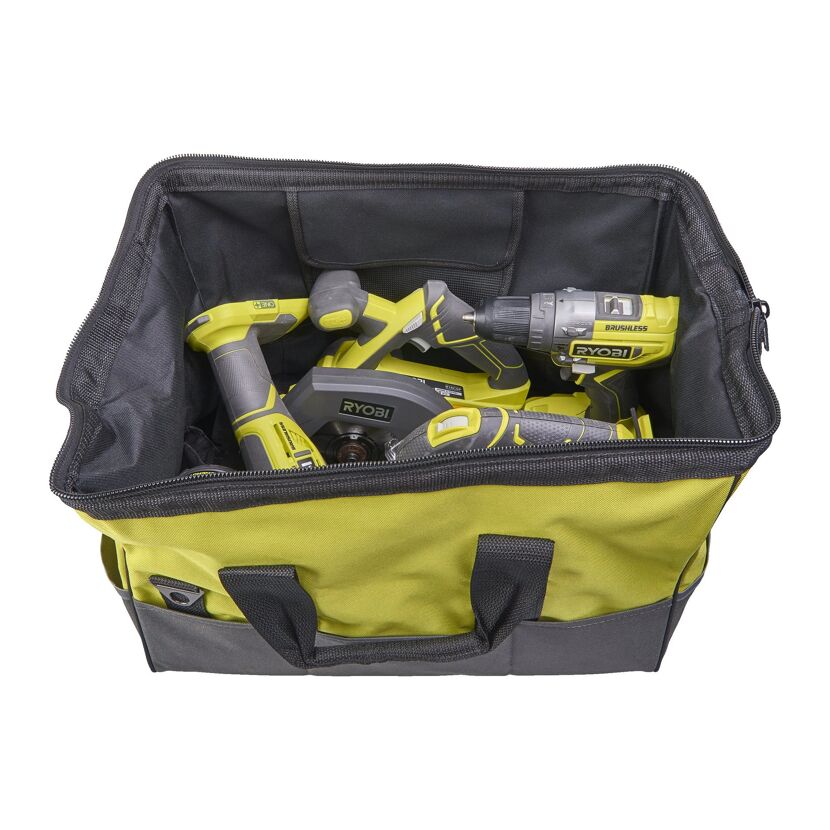 Werkzeugtasche mit Akku-Bohrschrauber, Multitool und Kreissäge