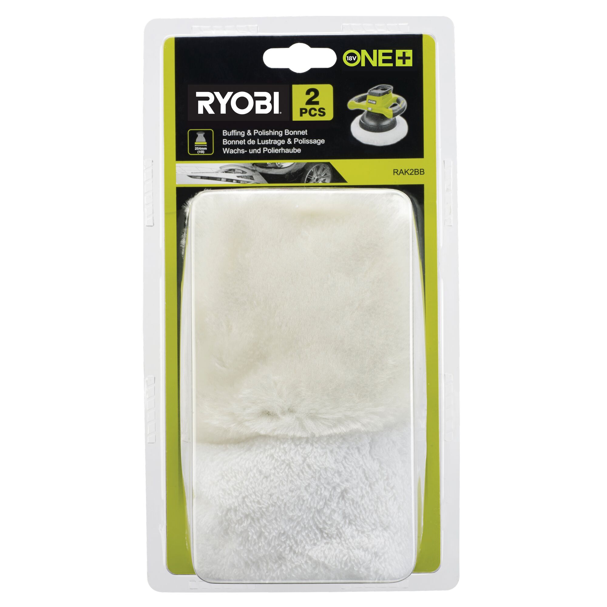 Zwei weiße Polierhauben von Ryobi