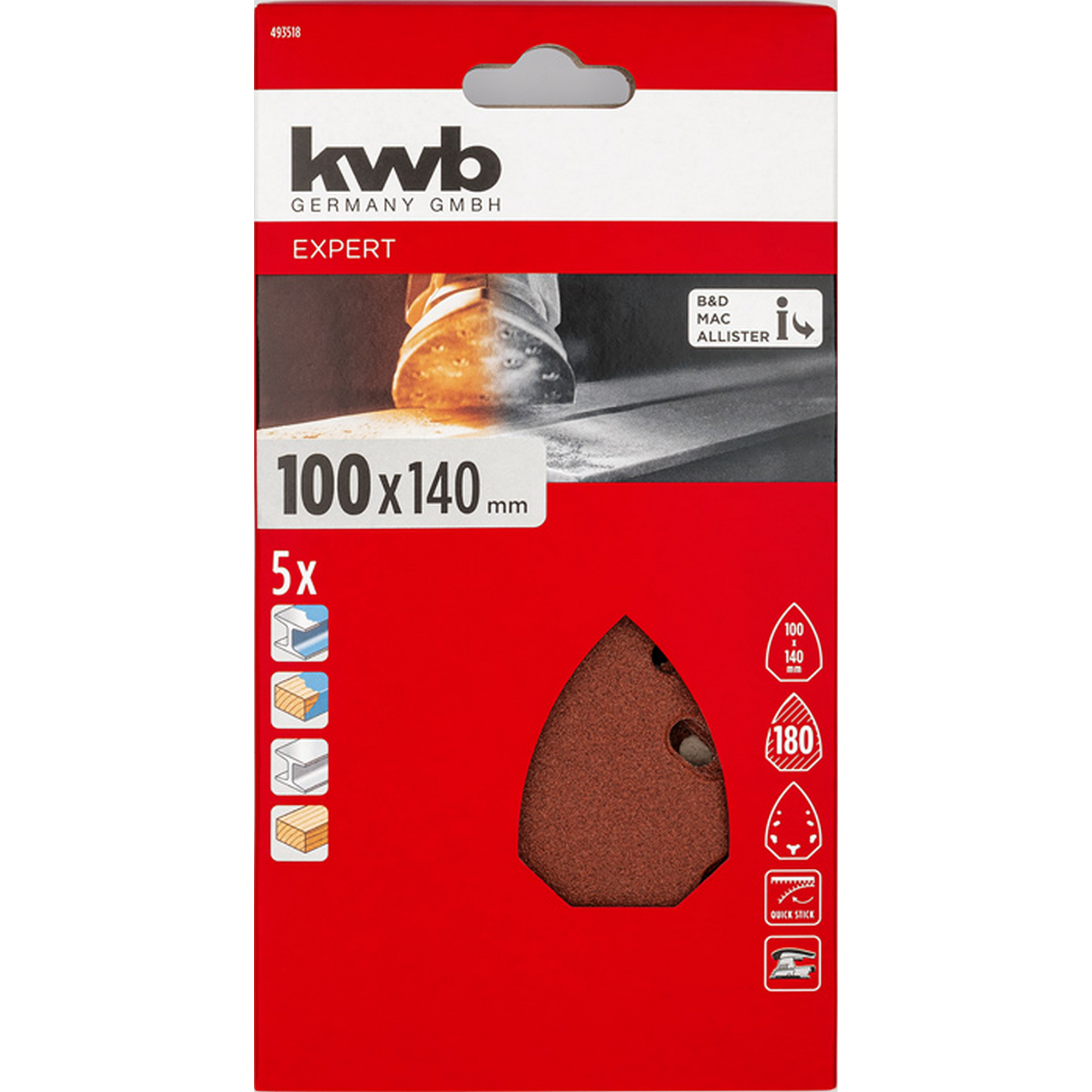 Schleifdreieck 'Quick-Stick' 100 x 140 mm K180 5 Stück
