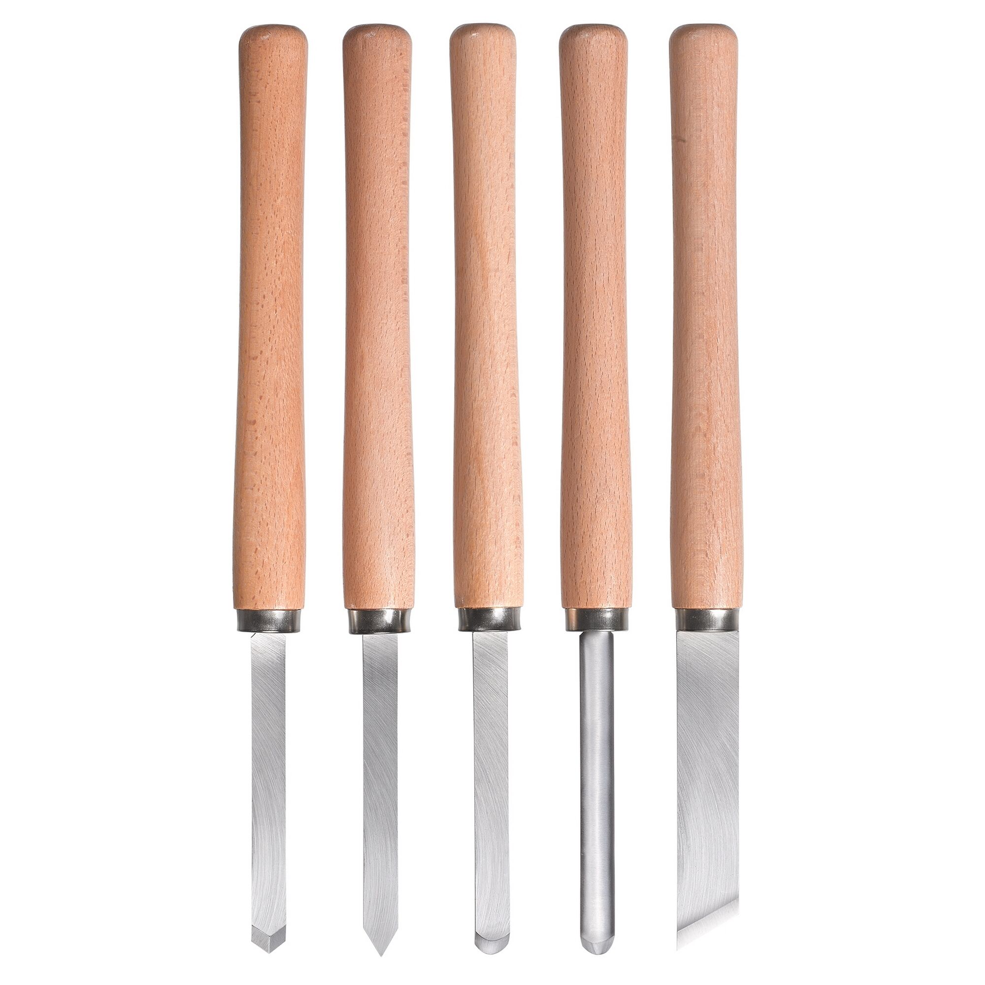 Vier Drechselbeitel mit Holzgriff