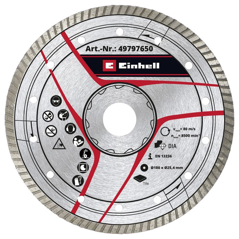 Einhell Diamant-Trennscheibe für Fliesen, 180 mm Durchmesser.