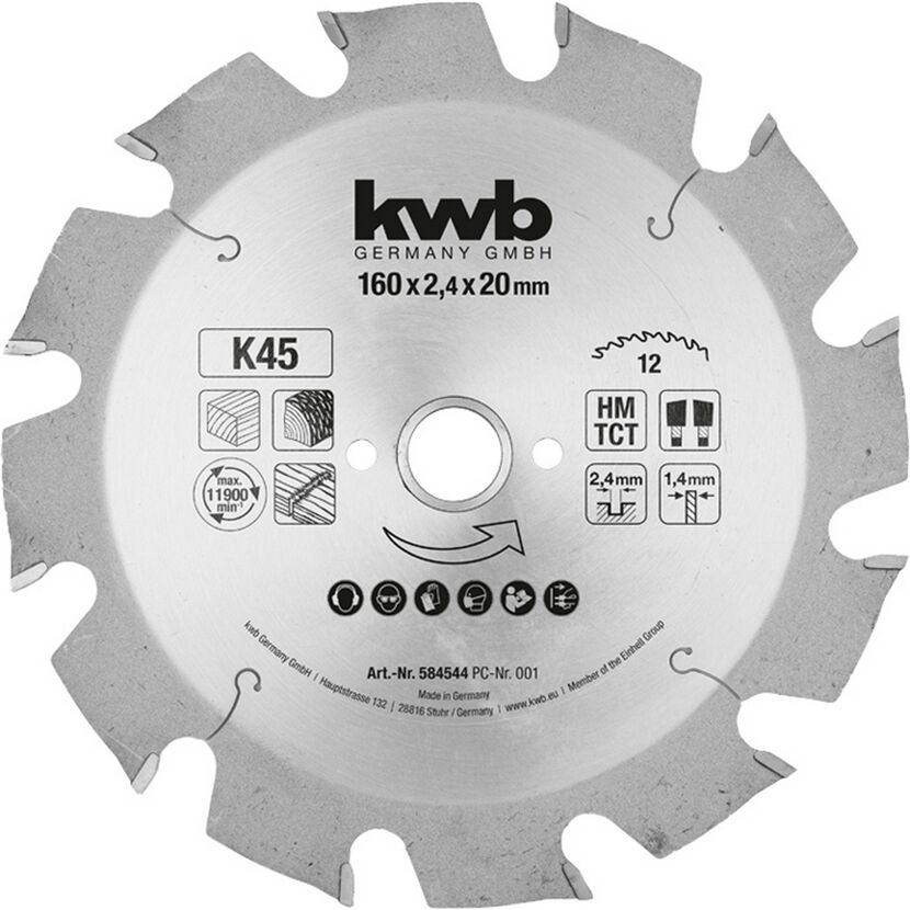 Kreissägeblatt Hartmetall 12 Zähne Ø 160 x 20 mm
