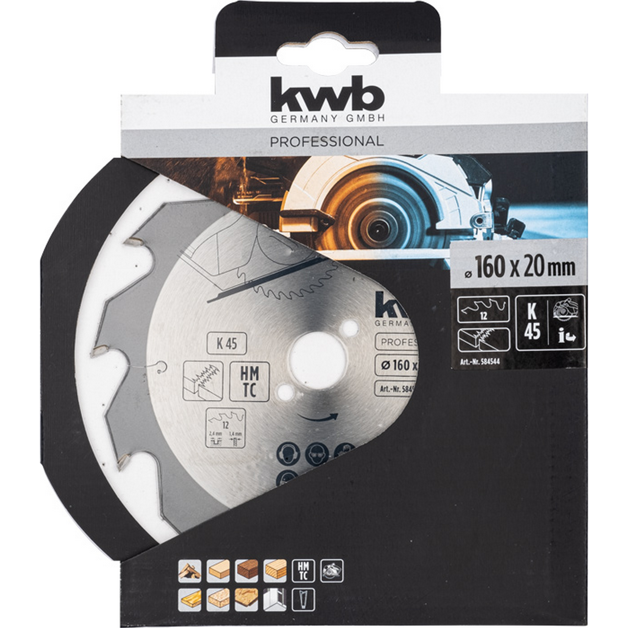 Kreissägeblatt Hartmetall 12 Zähne Ø 160 x 20 mm