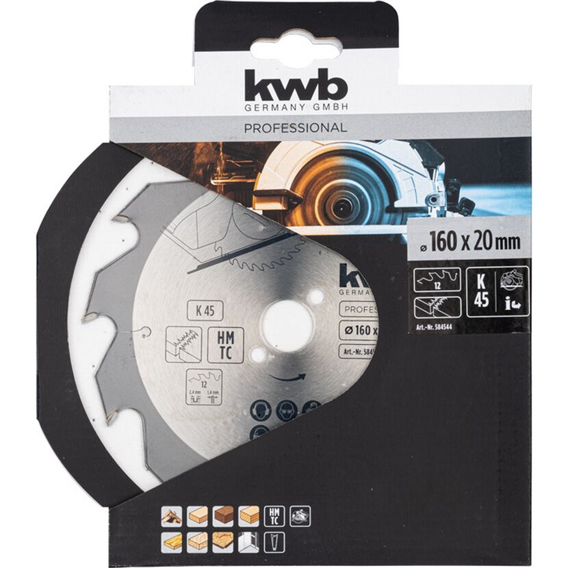 Kreissägeblatt Hartmetall 12 Zähne Ø 160 x 20 mm
