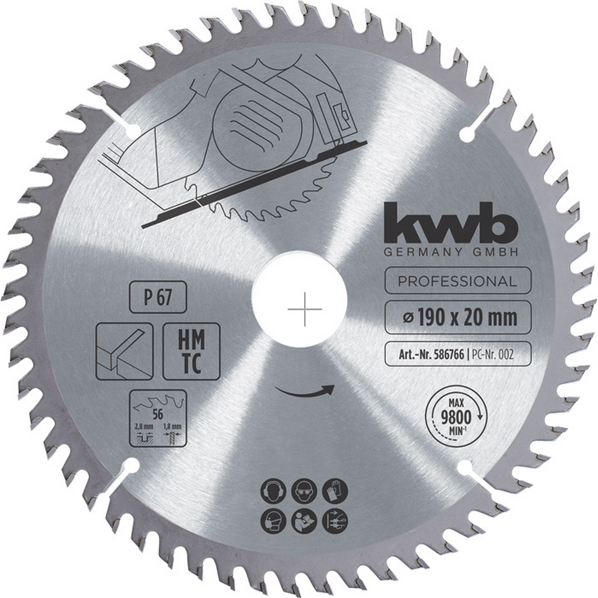 Kreissägeblatt Hartmetall 56 Zähne Ø 190 x 20 mm