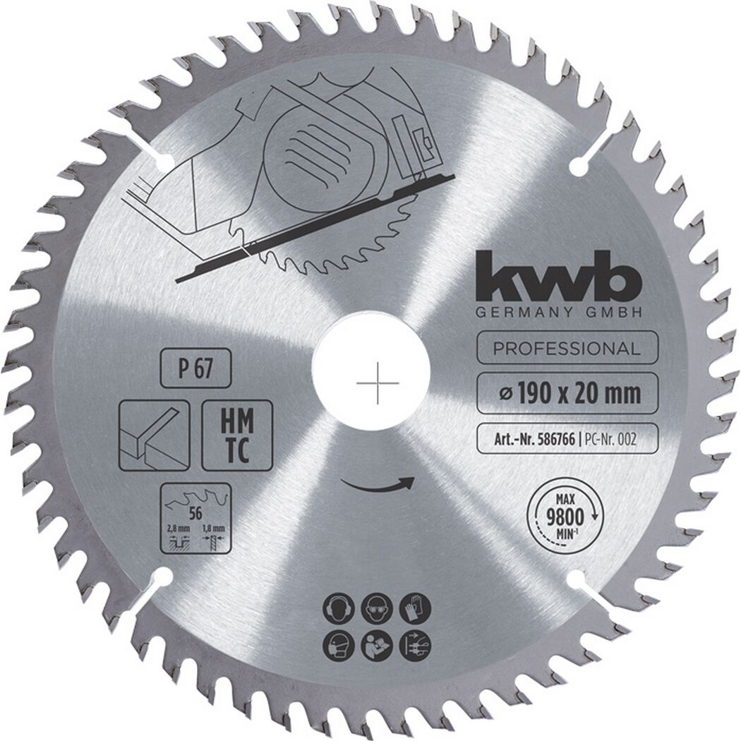 Kreissägeblatt Hartmetall 56 Zähne Ø 190 x 20 mm