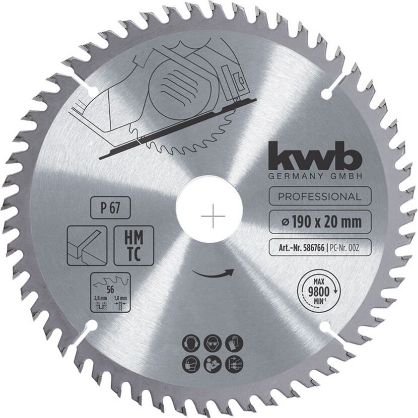 Kreissägeblatt Hartmetall 56 Zähne Ø 190 x 20 mm