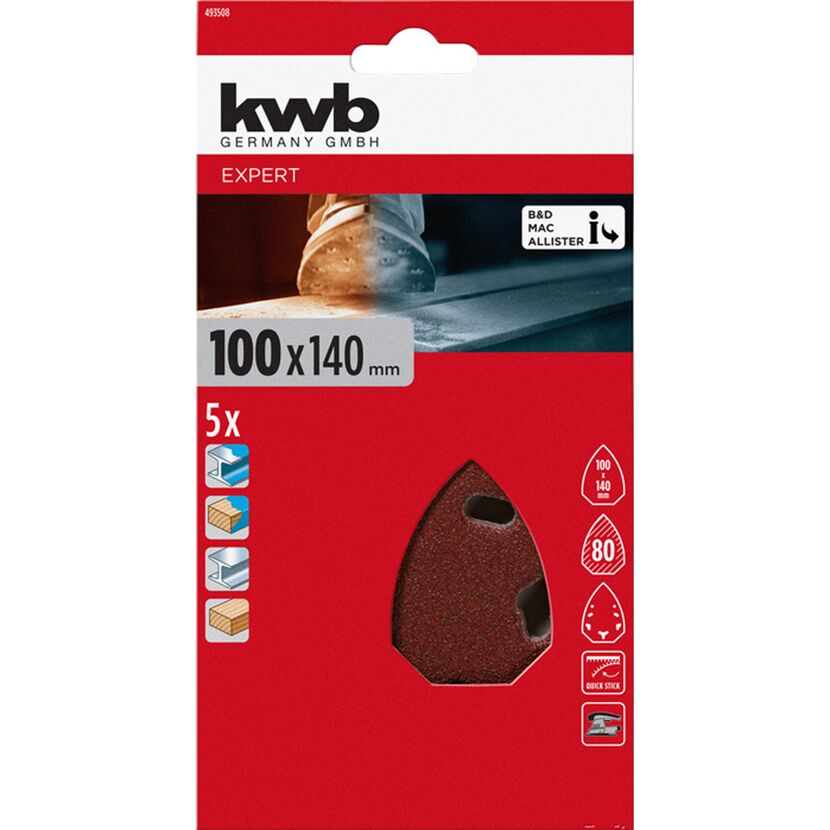 Schleifdreieck 'Quick-Stick' 100 x 140 mm K80 5 Stück