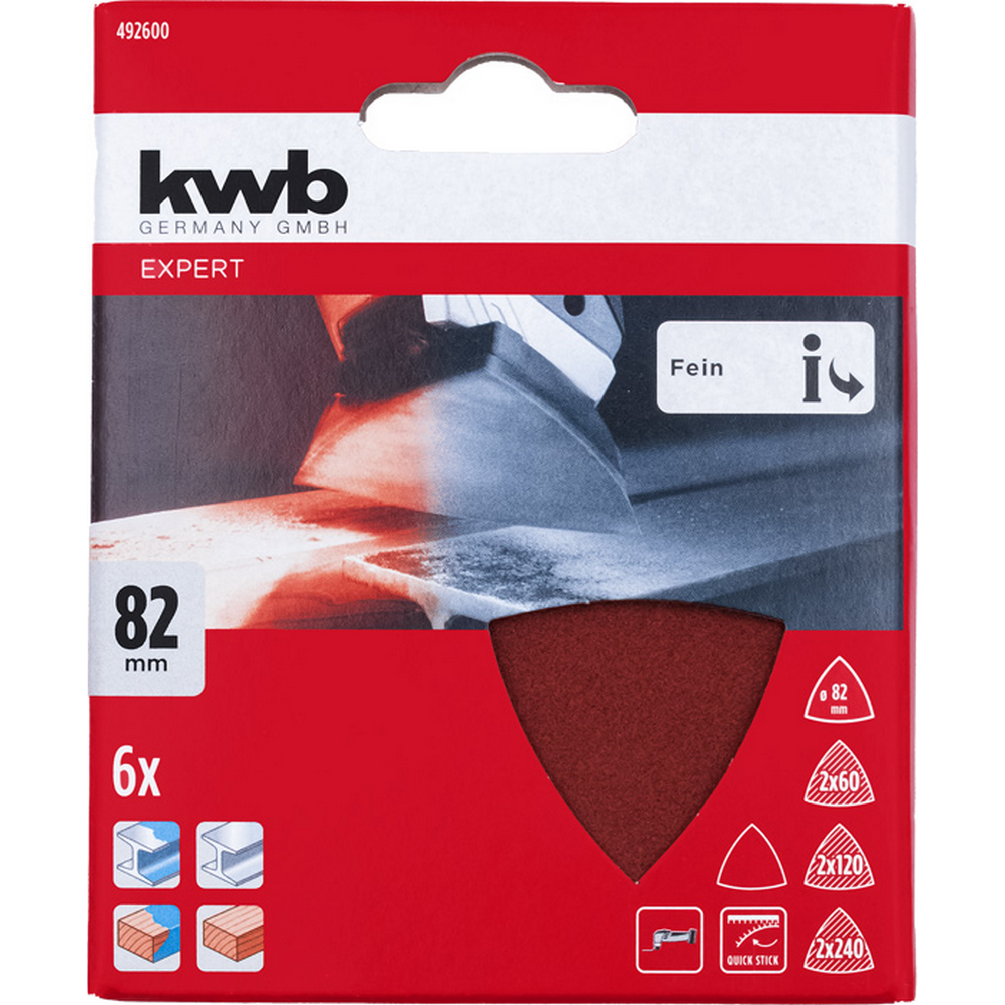 Schleifdreieck 'Quick-Stick' Ø 82 mm K60/120/240 6 Stück