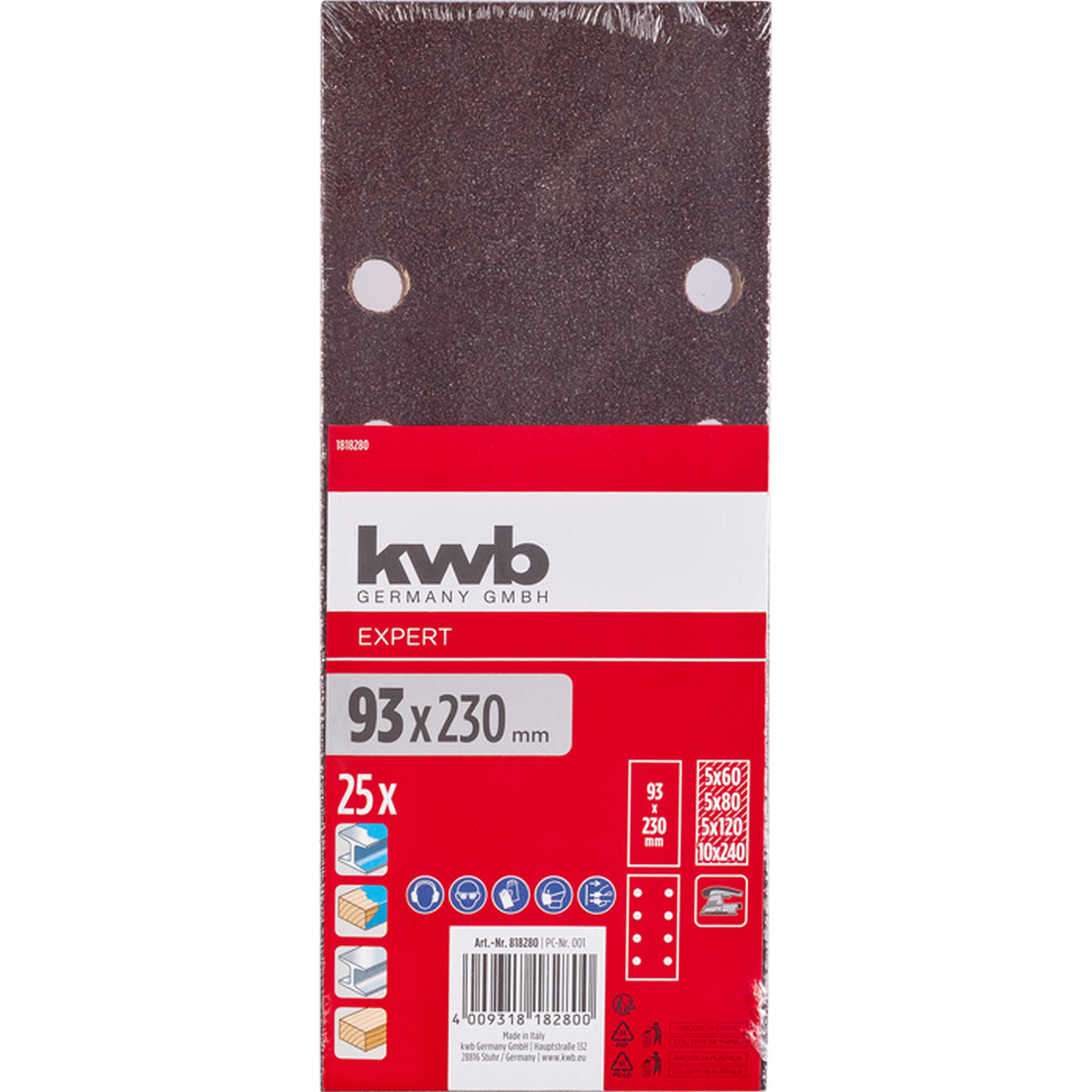 Schleifstreifen 'Holz & Metall' 93 x 230 mm K60/80/120/240 25 Stück