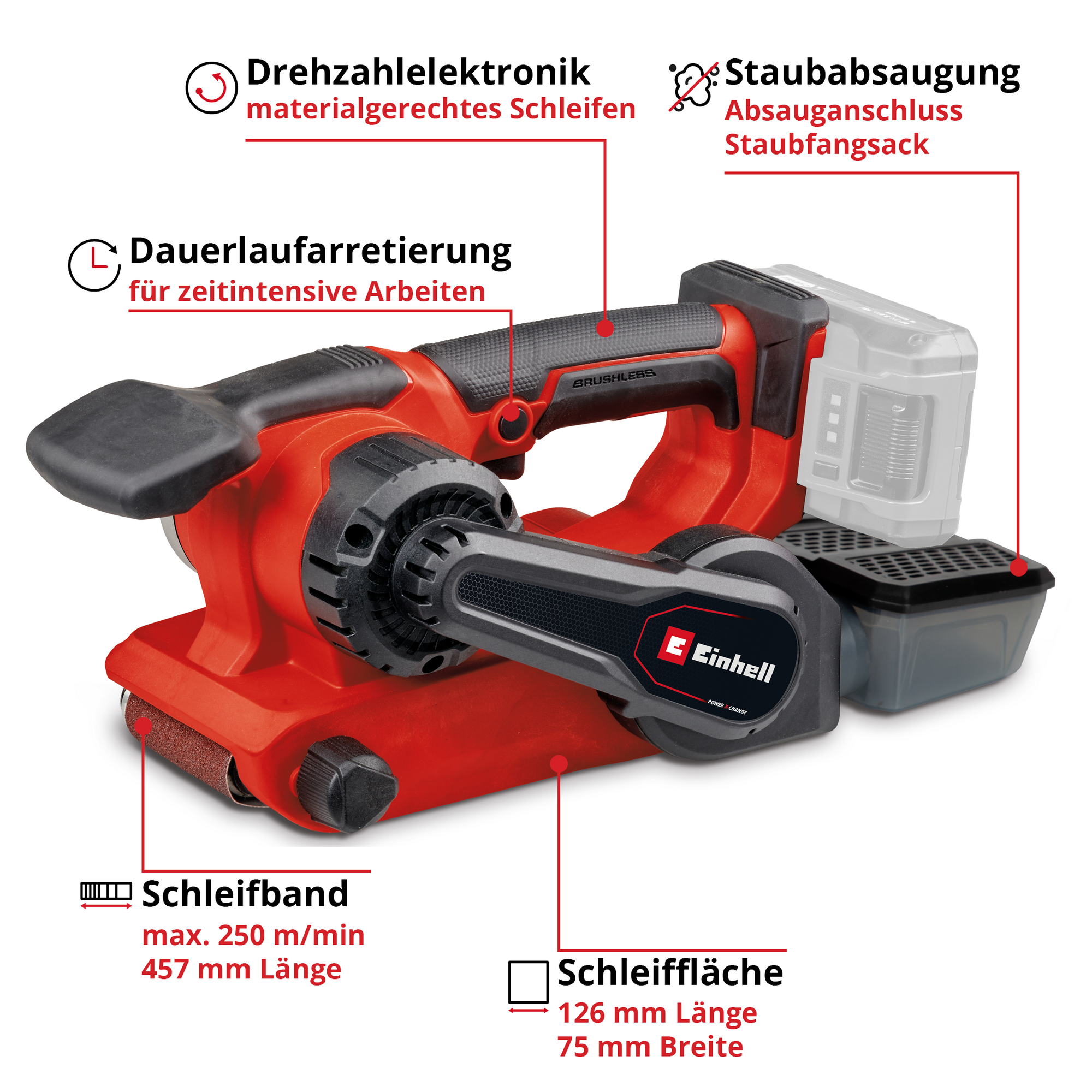 Akku-Bandschleifer 'TP-BS 18/457 Li BL - Solo' ohne Akku + product picture