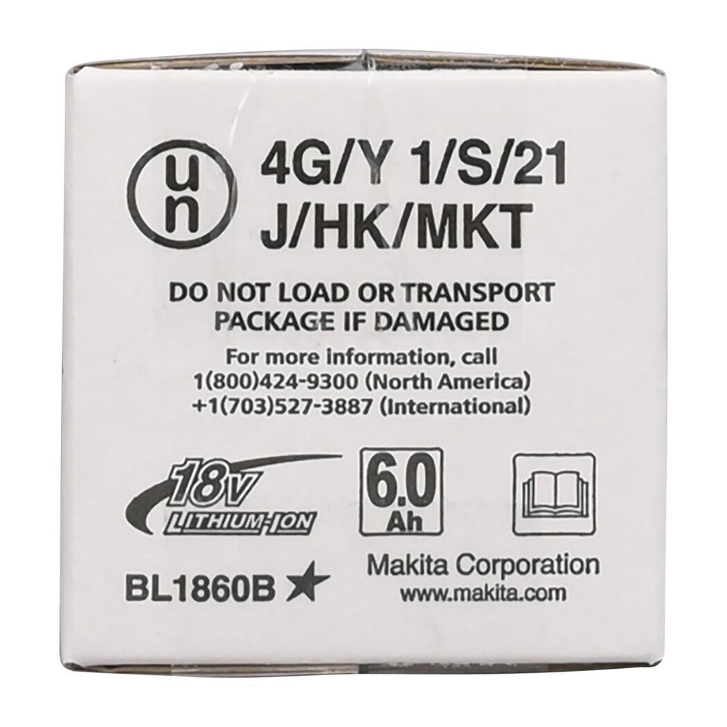 Verpackung eines Makita 18V 6.0 Ah Lithium-Ionen-Akkus