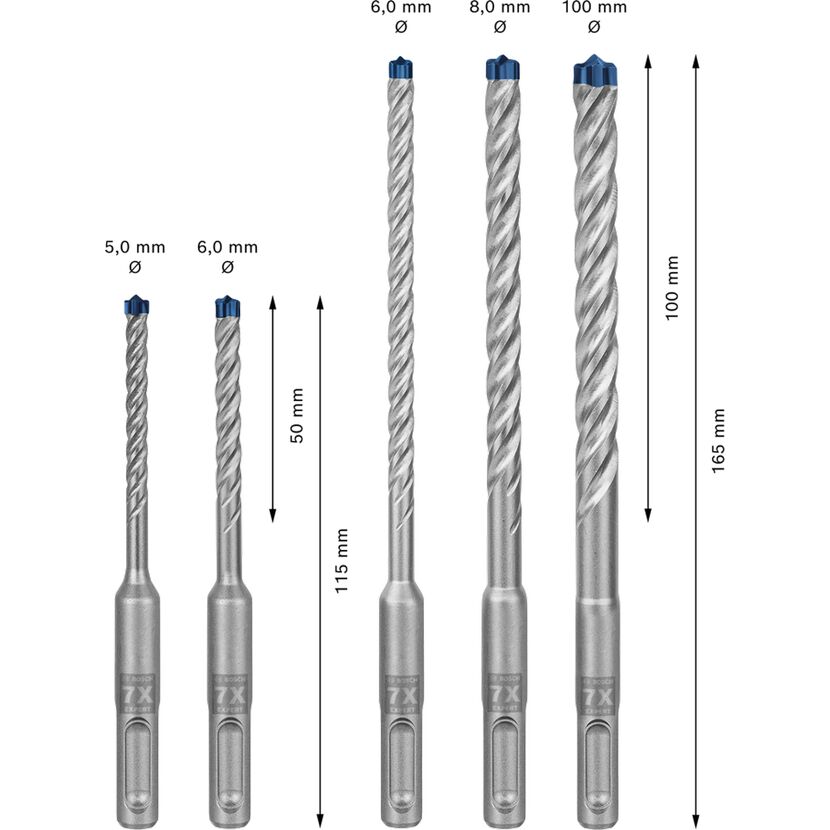 Fünf SDS plus-7X EXPERT Hammerbohrer