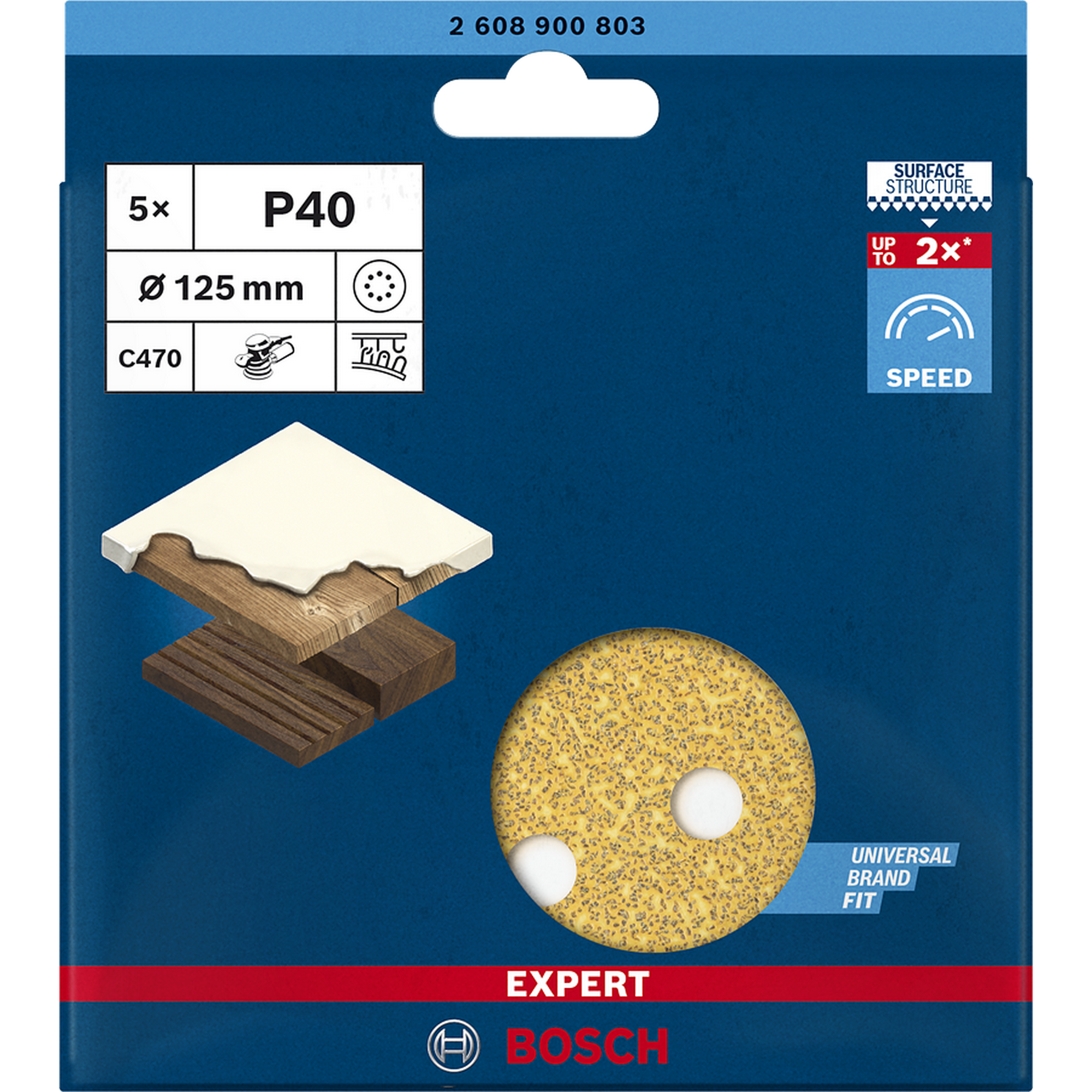 Exzenterschleifblatt 'Expert C470' Klett 8 Löcher Ø 125 mm G 40, 5-teilig