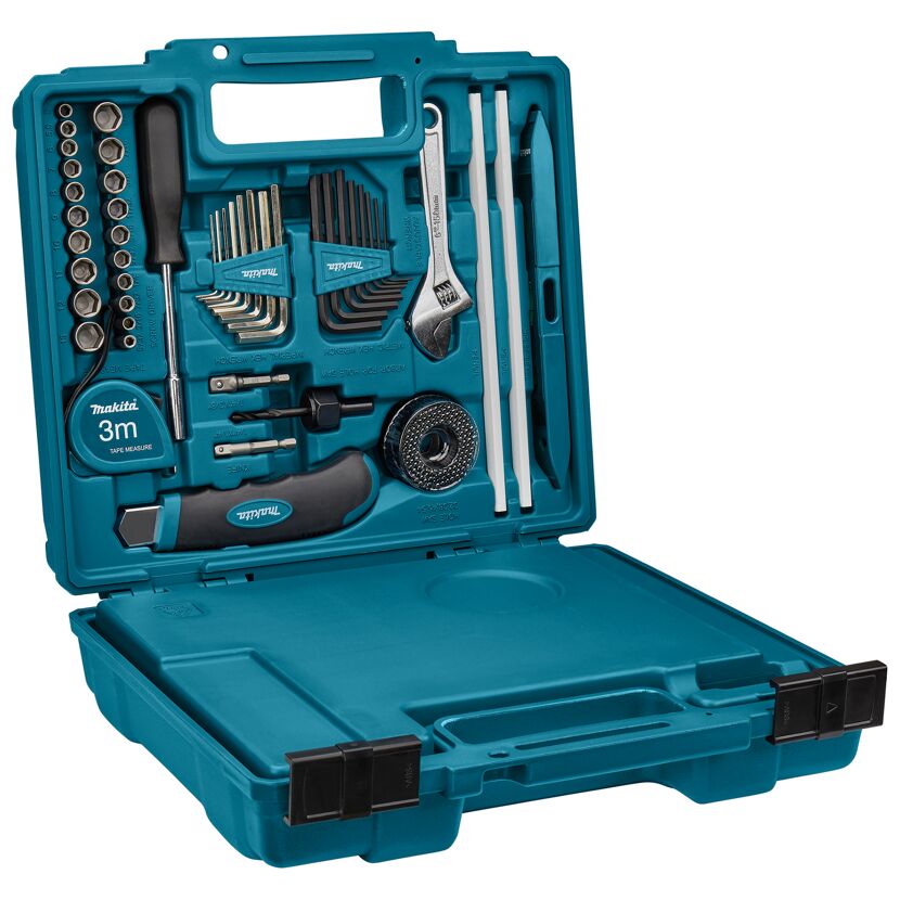 Makita Werkzeugkasten mit verschiedenen Werkzeugen.