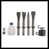 Druckluftmeißel-Set mit vier Meißeln, Ölflasche und Feder