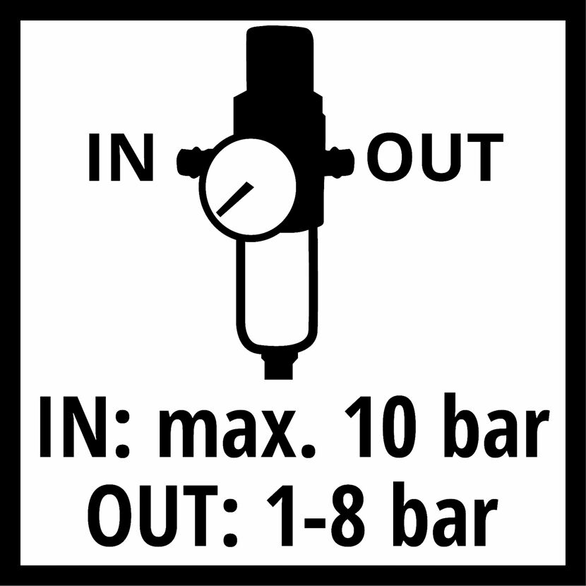 Filterdruckminderer mit Manometer. IN: max. 10 bar, OUT: 1-8 bar