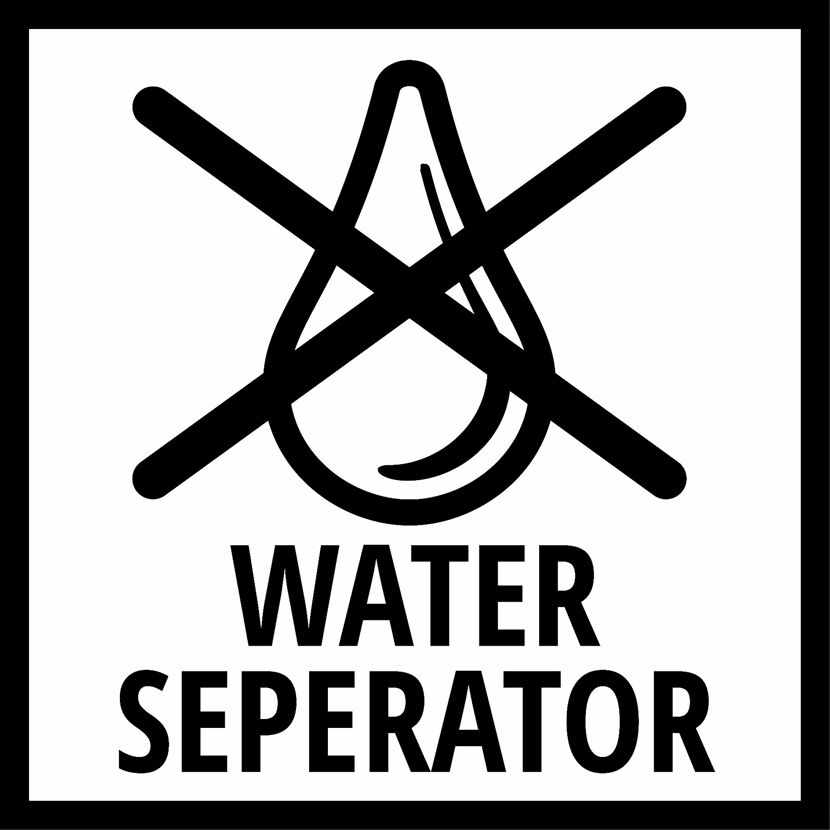 Wassersymbol durchgestrichen, darunter WATER SEPARATOR