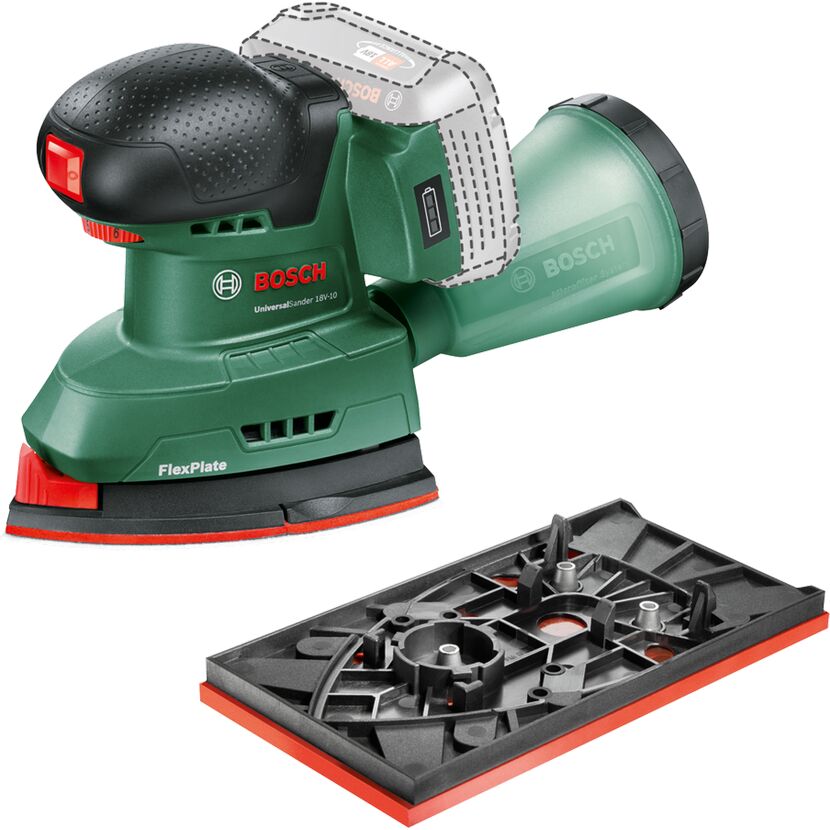 Bosch Universalschleifer 18V-10 mit FlexPlate und Staubbehälter