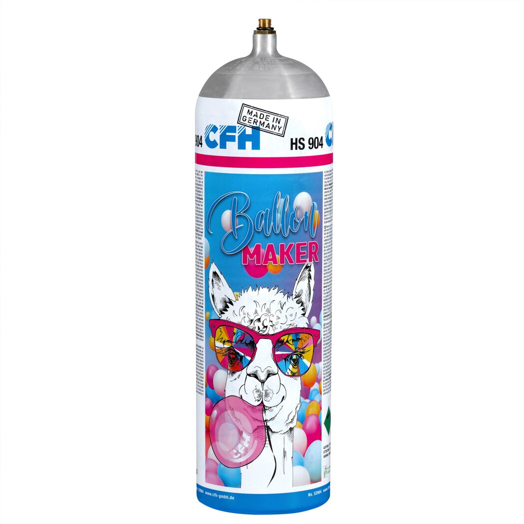 Ballongasflasche mit Alpaka-Motiv und Kaugummi-Blase