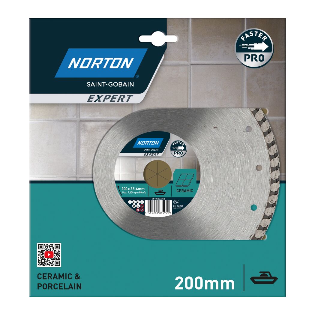 Norton Expert Diamant-Trennscheibe für Keramik und Porzellan, 200 mm