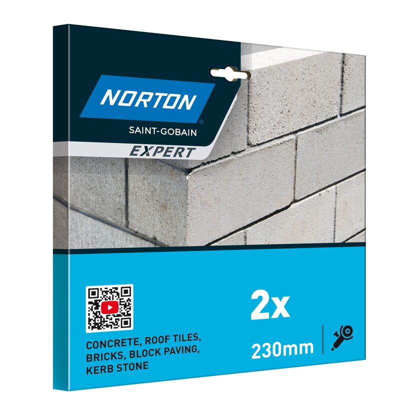 Zwei Norton Expert Diamanttrennscheiben 230 mm für Beton, Ziegel und Pflastersteine