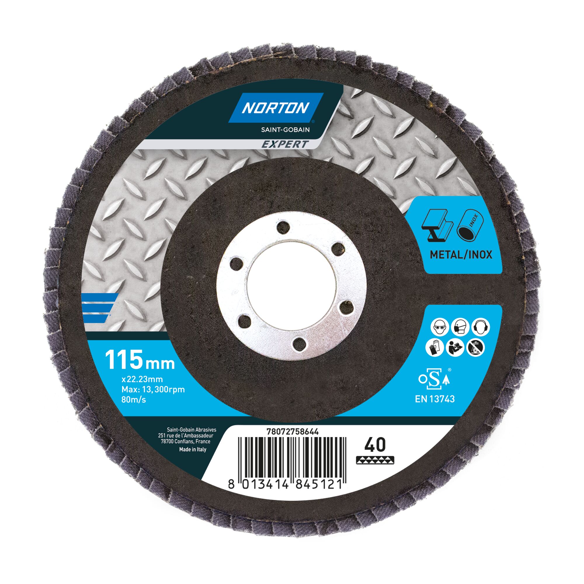 Norton Fächer-Schleifscheibe 115 x 22 mm, P40