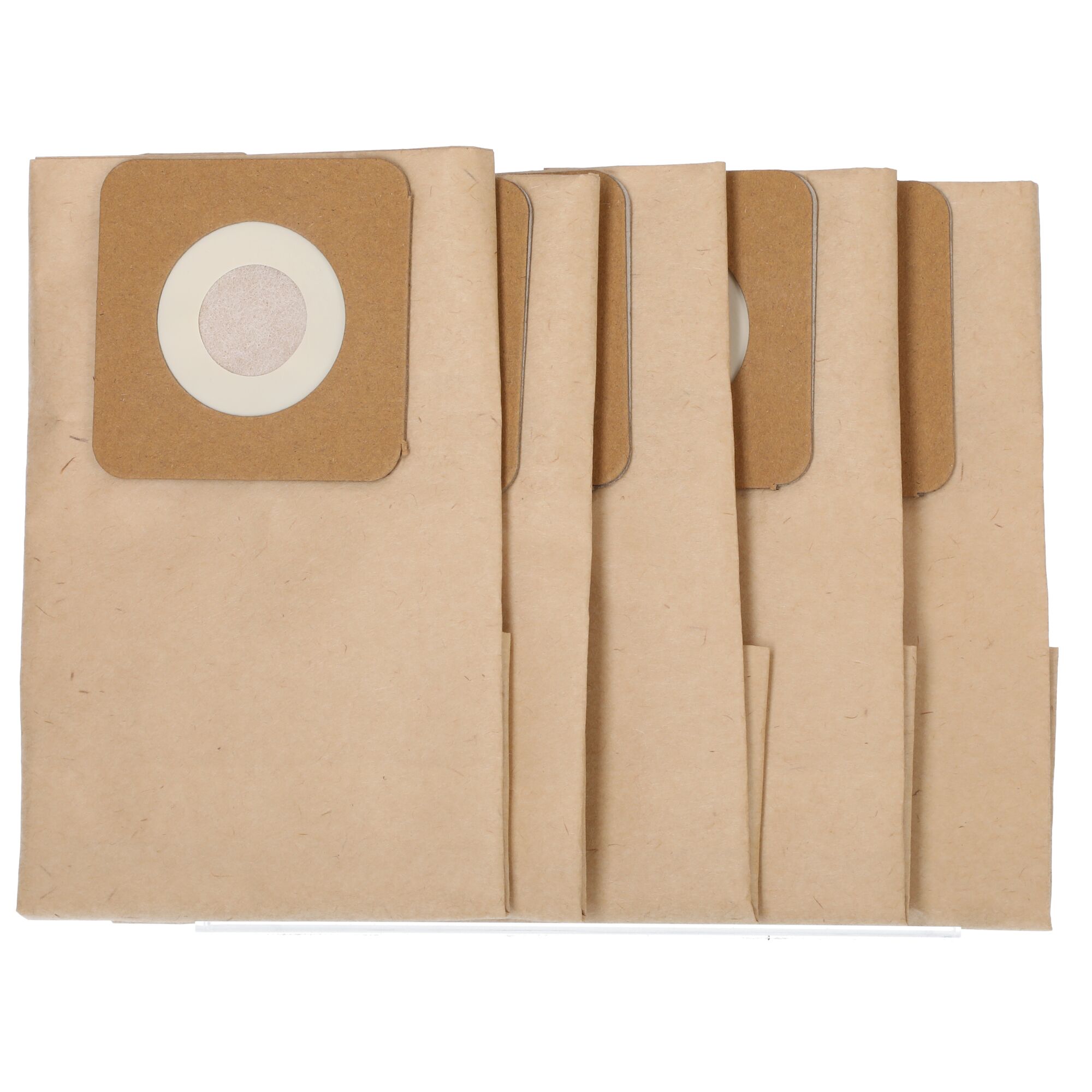 Fünf Staubsaugerbeutel aus Papier