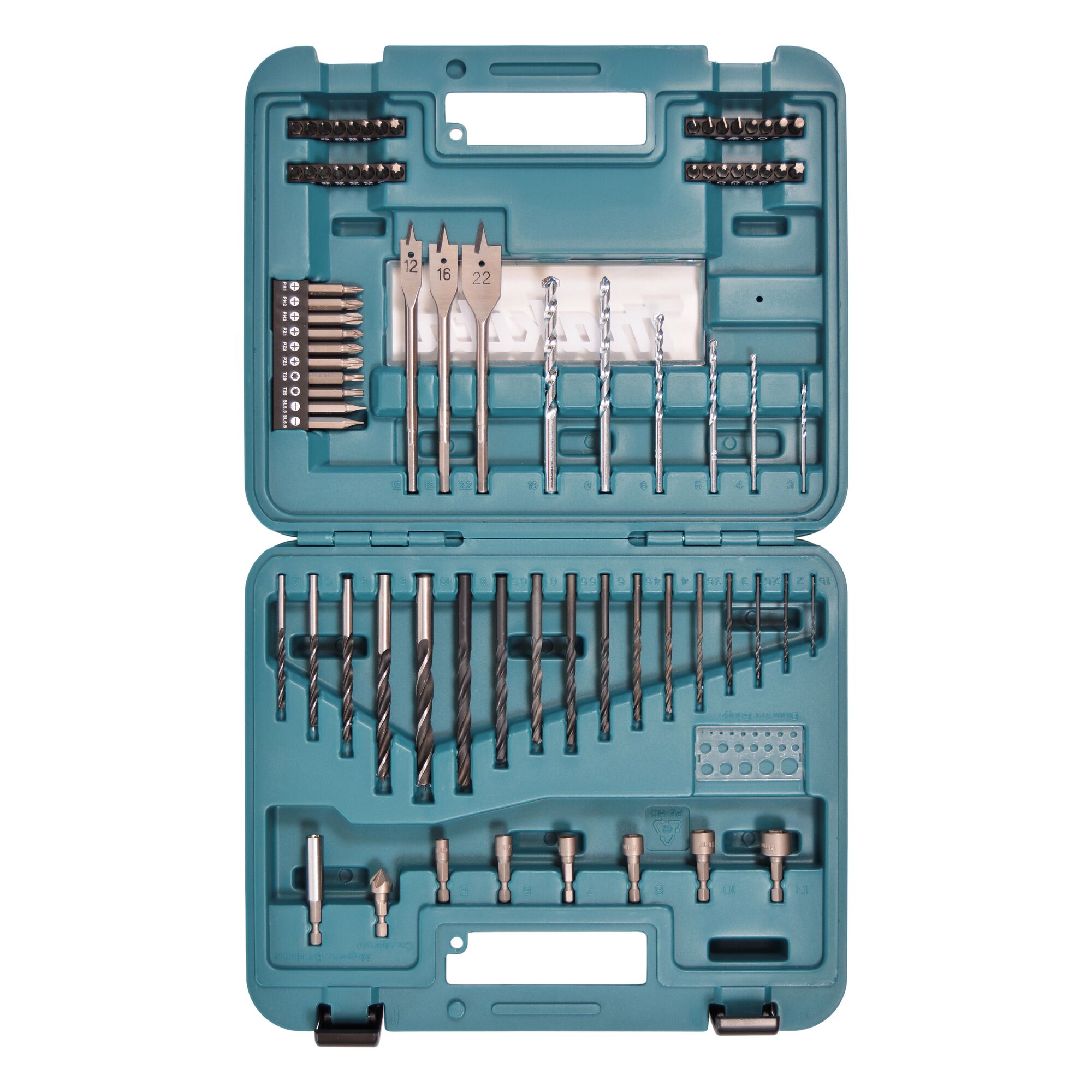 Bohrer und Bits in blauer Box