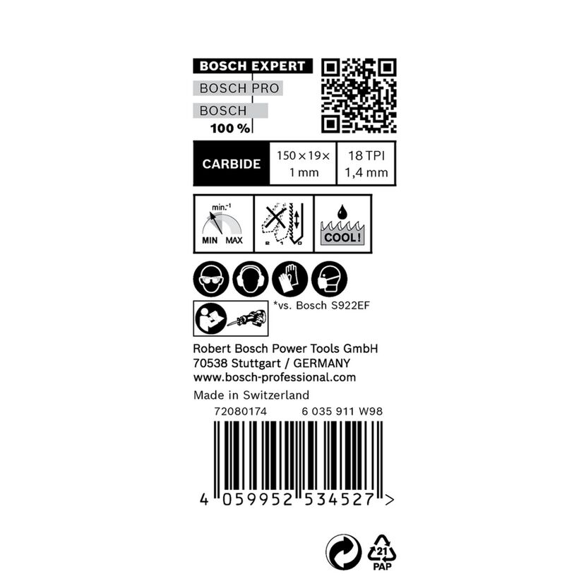 Säbelsägeblatt 'Expert Thick Tough Metal S922 EHM' 150 mm, 10 Stück