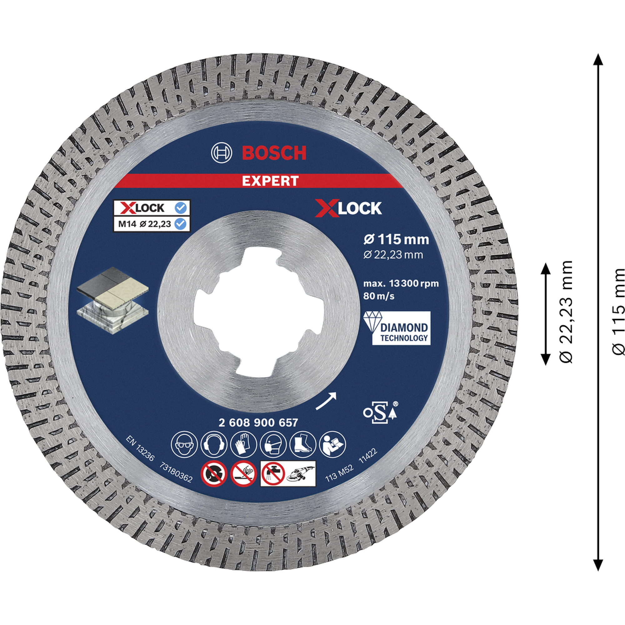 Diamanttrennscheibe 'EXPERT HardCeramic X-LOCK' Ø 115 x 22.23 x 1.4 x 10 mm