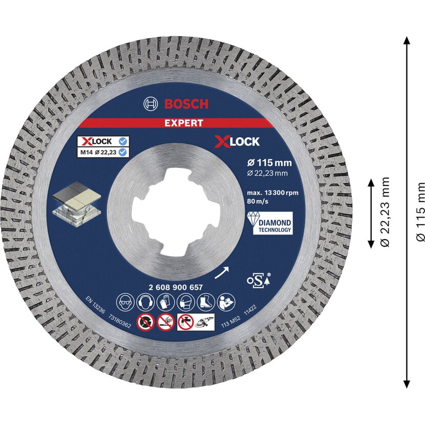 Diamanttrennscheibe 'EXPERT HardCeramic X-LOCK' Ø 115 x 22.23 x 1.4 x 10 mm
