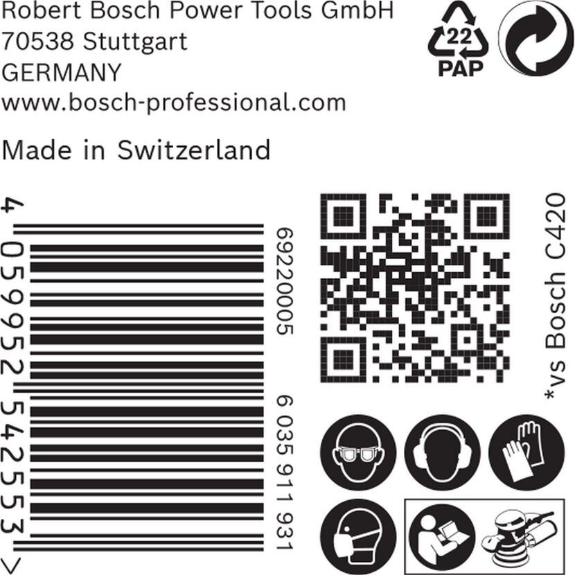 Barcode und QR-Code, Bosch, Sicherheitshinweise, Schleifmaschine