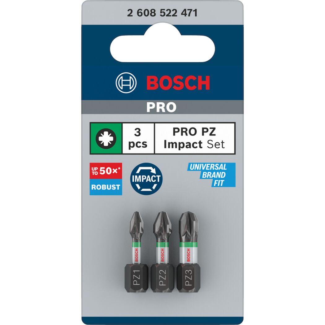 Schrauberbit-Set 'Pro PZ Impact' PZ1/PZ2/PZ3 x 25 mm, 3-teilig