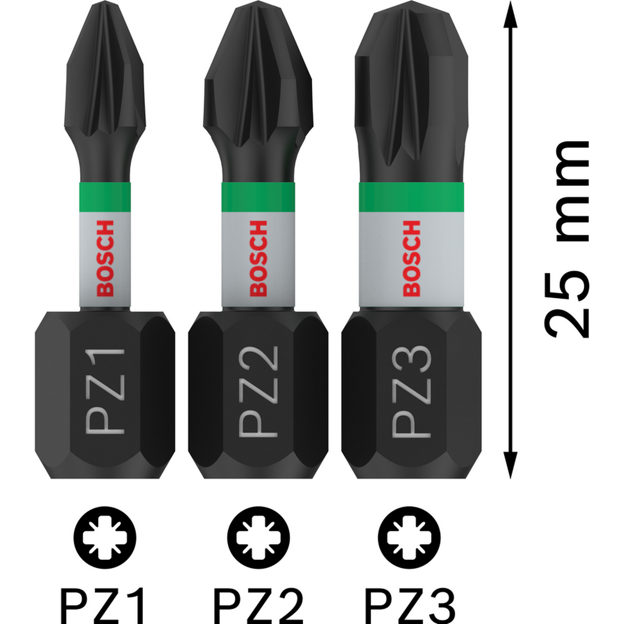 Schrauberbit-Set 'Pro PZ Impact' PZ1/PZ2/PZ3 x 25 mm, 3-teilig