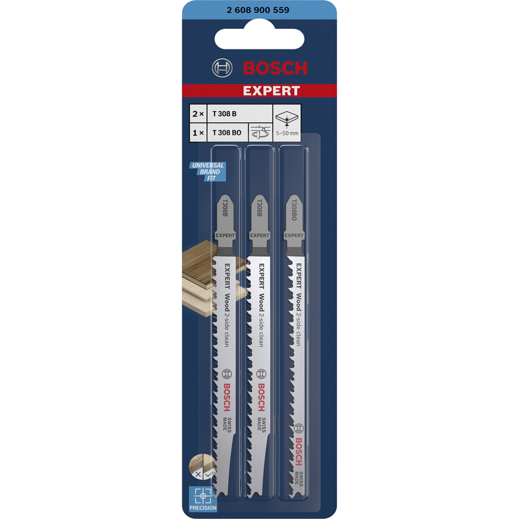 Stichsägeblatt-Set 'Expert Wood 2-side clean T308B/BO' 3-teilig