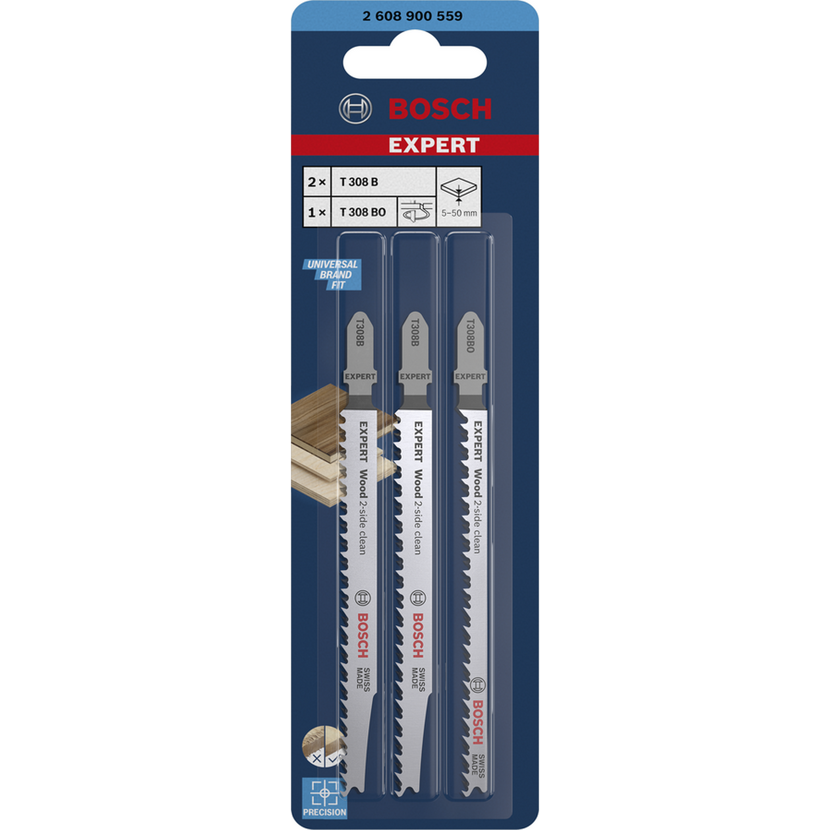 Stichsägeblatt-Set 'Expert Wood 2-side clean T308B/BO' 3-teilig