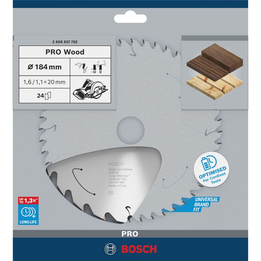 Kreissägeblatt 'Pro Wood cordless' Ø 184 mm, 24 Zähne