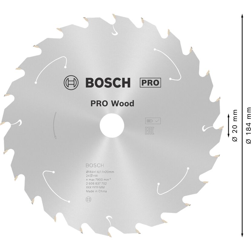 Kreissägeblatt 'Pro Wood cordless' Ø 184 mm, 24 Zähne