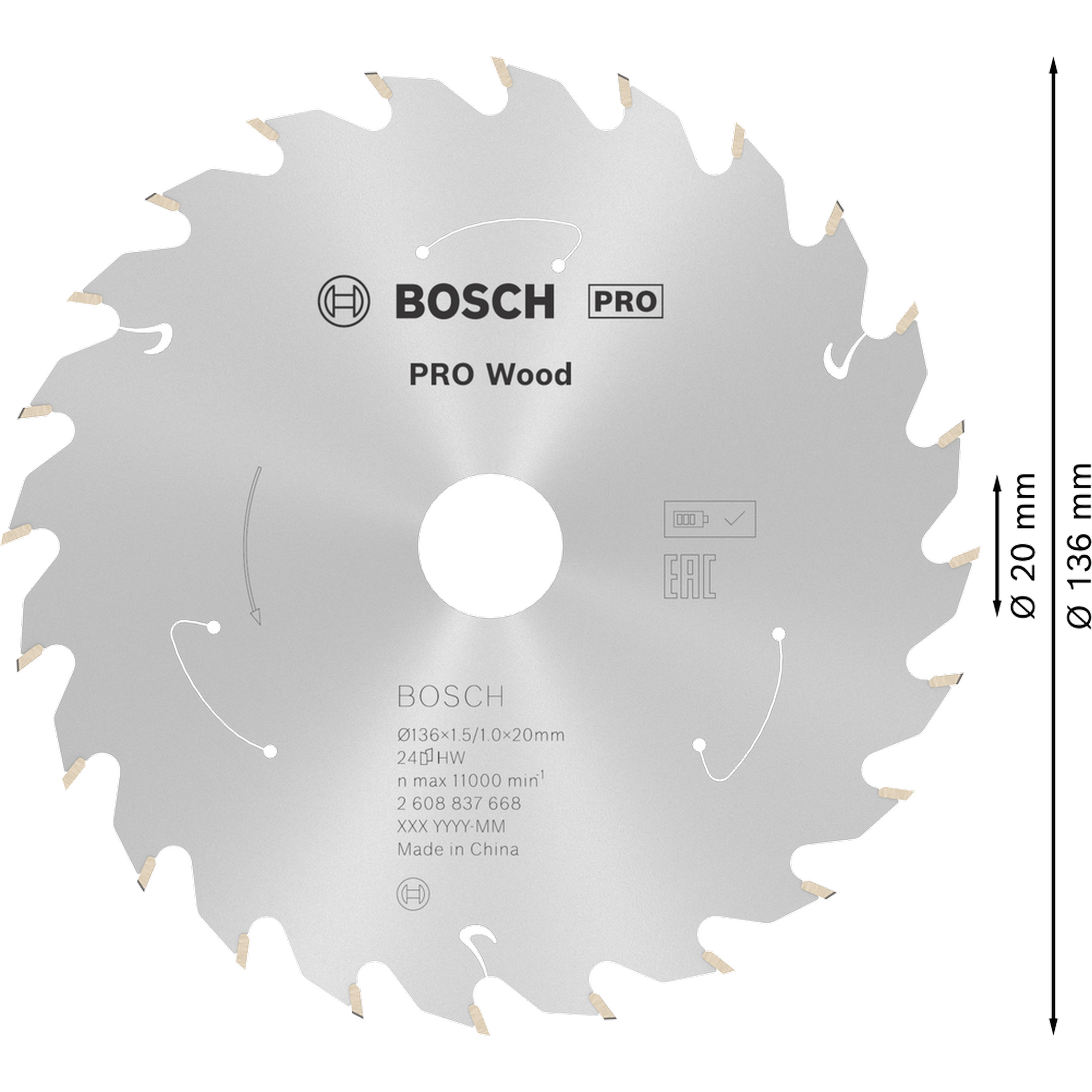 Kreissägeblatt 'Pro Wood cordless' Ø 136 mm, 24 Zähne
