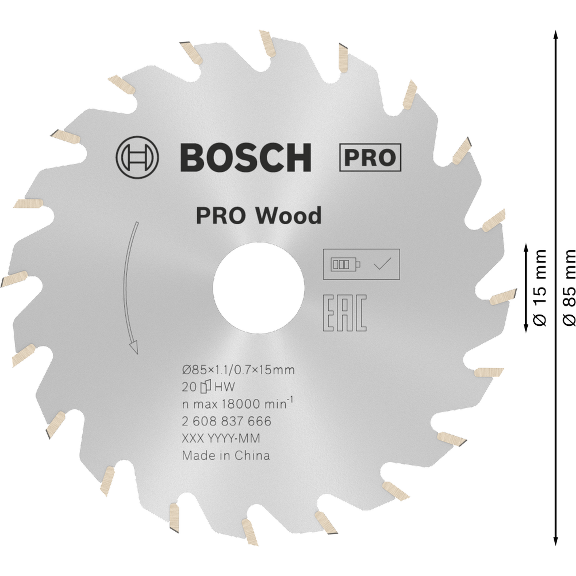 Kreissägeblatt 'Pro Wood cordless' Ø 85mm, 20 Zähne