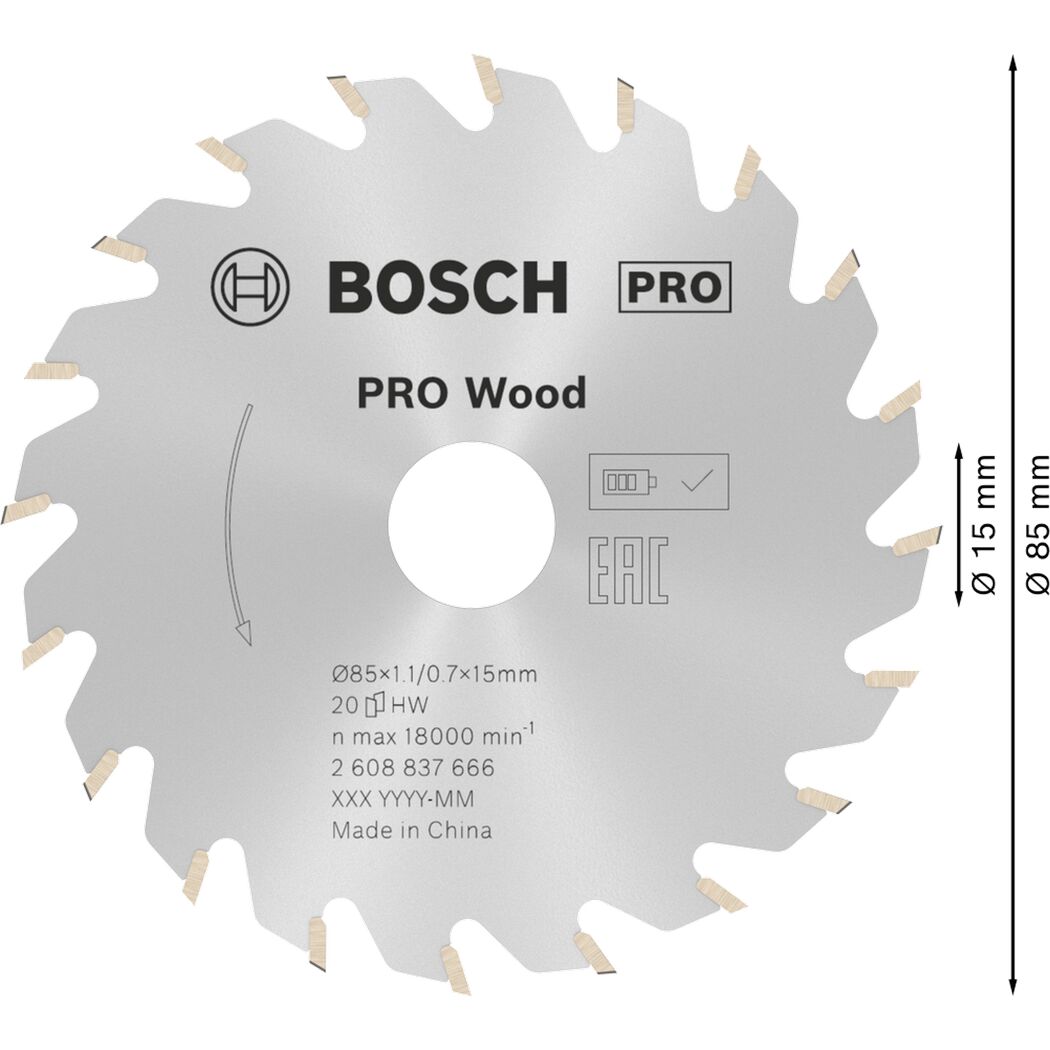 Kreissägeblatt 'Pro Wood cordless' Ø 85mm, 20 Zähne