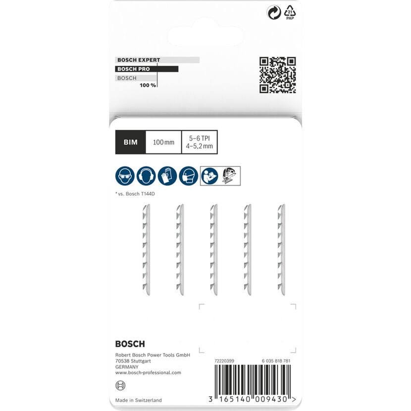 Stichsägeblatt 'Pro Hardwood fast T144DF' 100 mm, 5 Stück