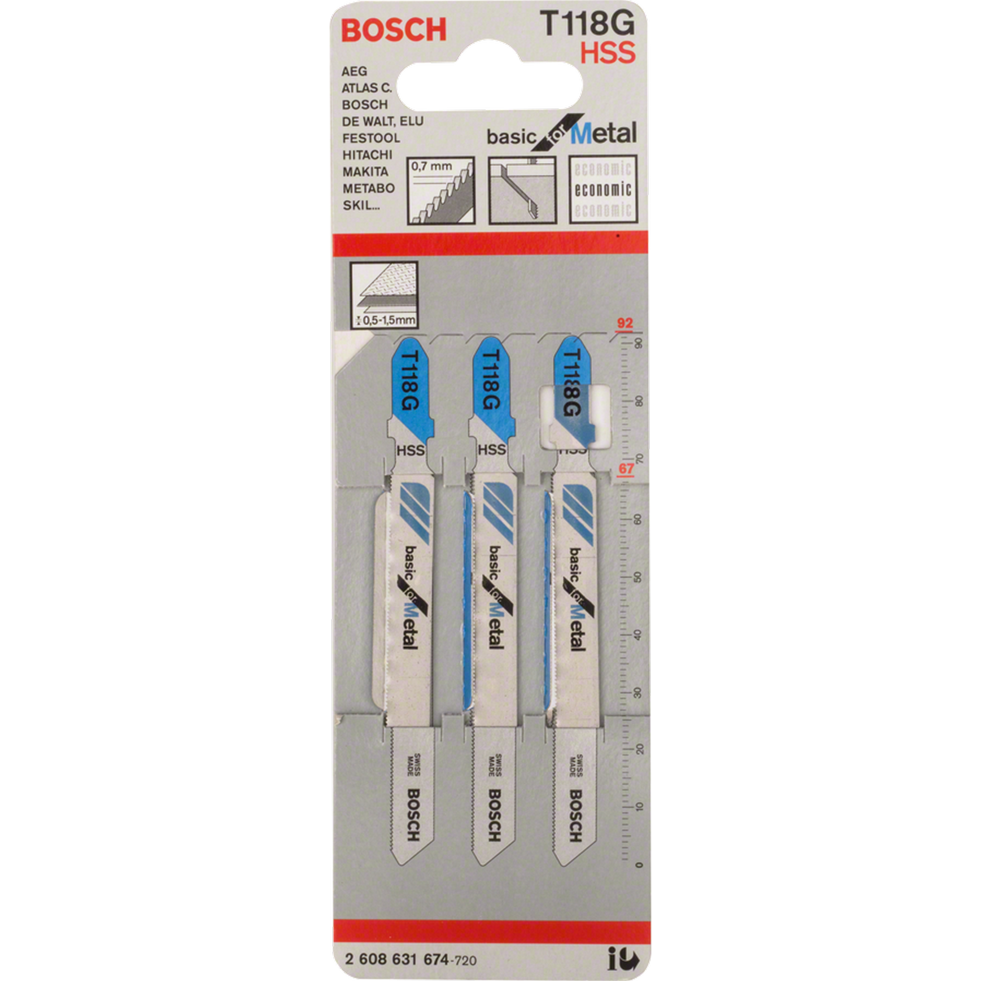 Stichsägeblatt 'Basic for Metal T118GHSS' 92 mm, 3 Stück